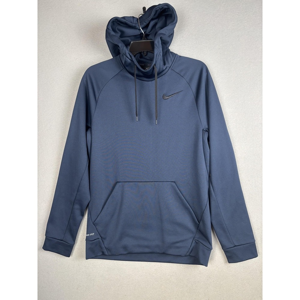 Nike Hoodie Mens Small Blue Therma-FIT Pullover Kangaroo Pocket Swoosh Athletic